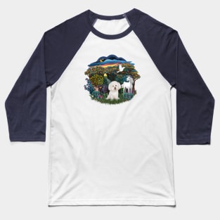 Bichon Frise and Unicorn in a Magical Forest Baseball T-Shirt